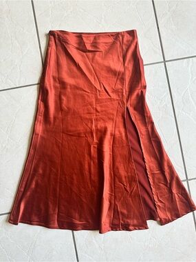 Verdusa Satin High-Low Midi Skirt with Side Thigh Slit - Rust